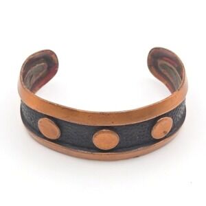 Bell Trading Post Vintage Copper Cuff Bracelet Round Inlay Rustic‎ Boho Unisex
